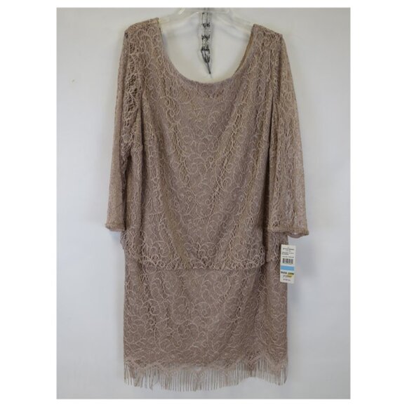 S.L. Fashions NWT Taupe Gold Crochet Blouson Fringe Hem Cocktail Dress, Size 20W - Picture 9 of 9